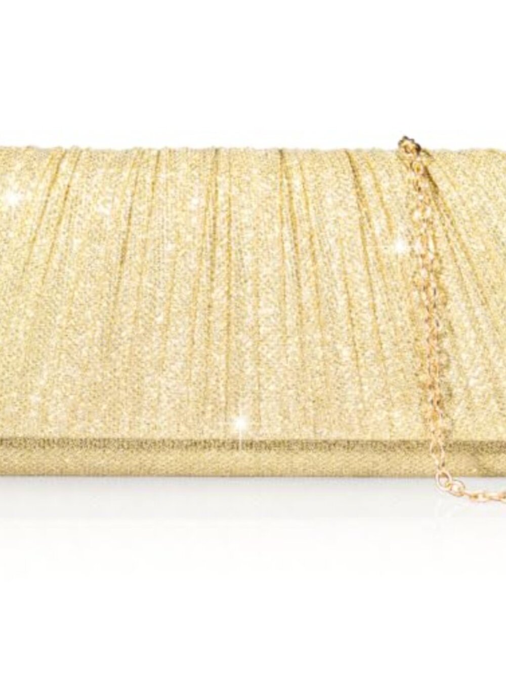 Pleated Evening Clutch with Removable Chain Sparkling Party Bag